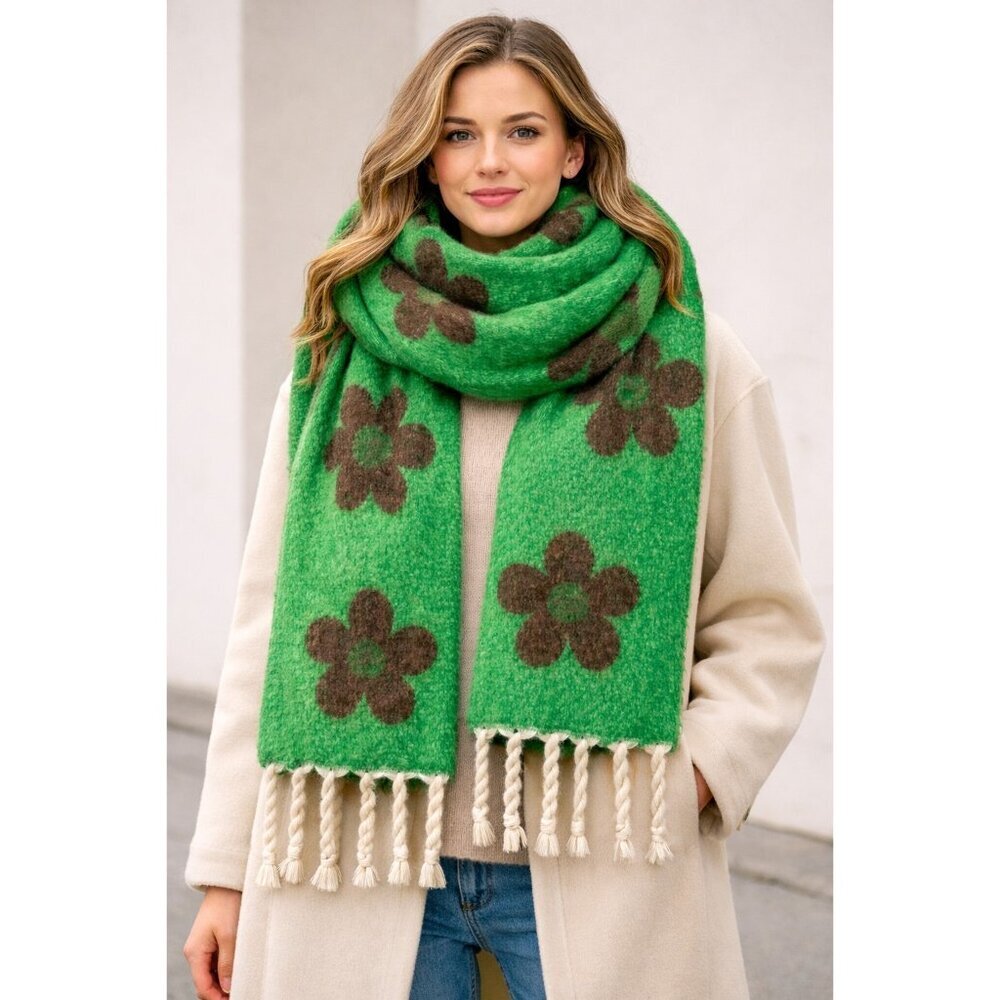 Green Floral Cozy Reversible Large Massive Scarf